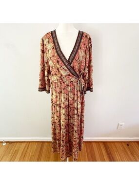 Me 2 Magic Women Paisley Wrap Tiered Maxi Dress 1X Boho Festival Hippie Casual